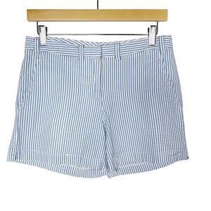 Tailor New York Womens Size 4 Blue White Seersucker Striped Cotton Shorts